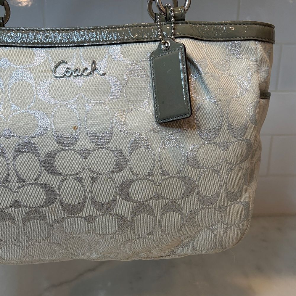 Coach Bag Purse Handbag F17724 Gallery Lurex Metallic Silver EW Tote Shoulder - Picture 2 of 16